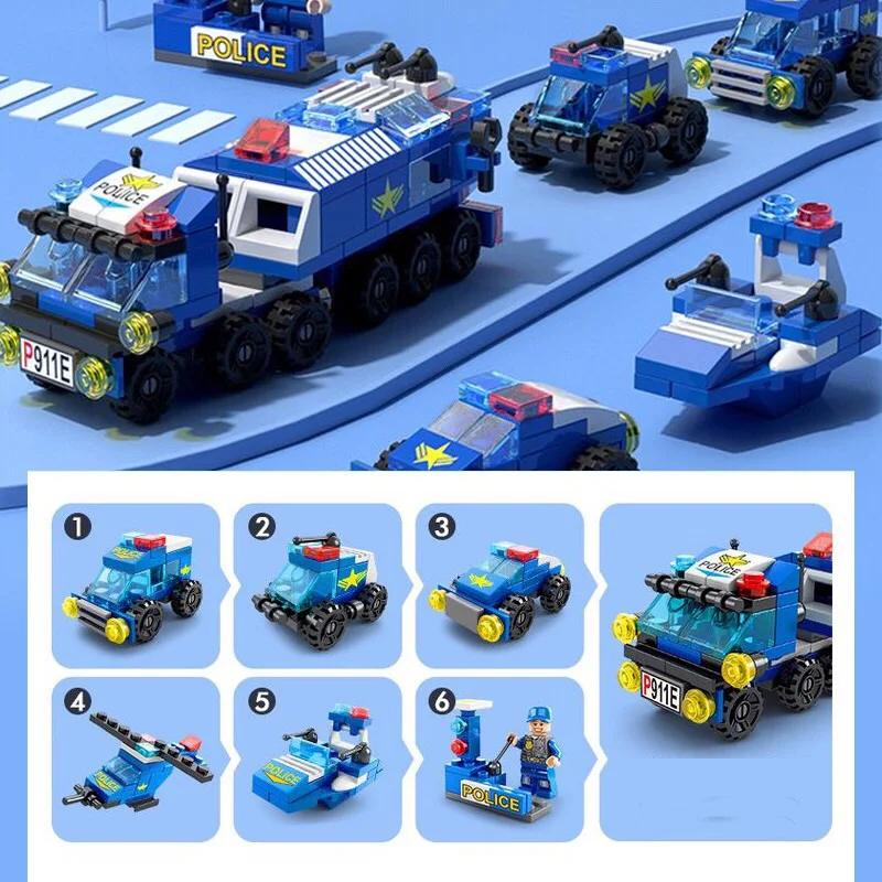 147 STÜCKE 6 IN 1 City Police Serie Automodell Kleine Partikel Bausteine Zusammenbauen Kinder Bausteine Puzzle Spielzeug Geschenk