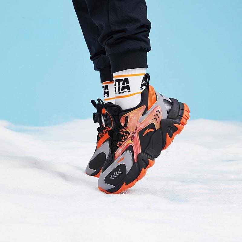 Anta Kids Casual Comfortable Non-Slip Shock Absorbing Wear-Resistant Warm Low-Top Running Shoes Kids sneaker Black Gray Orange 312146923NA-1