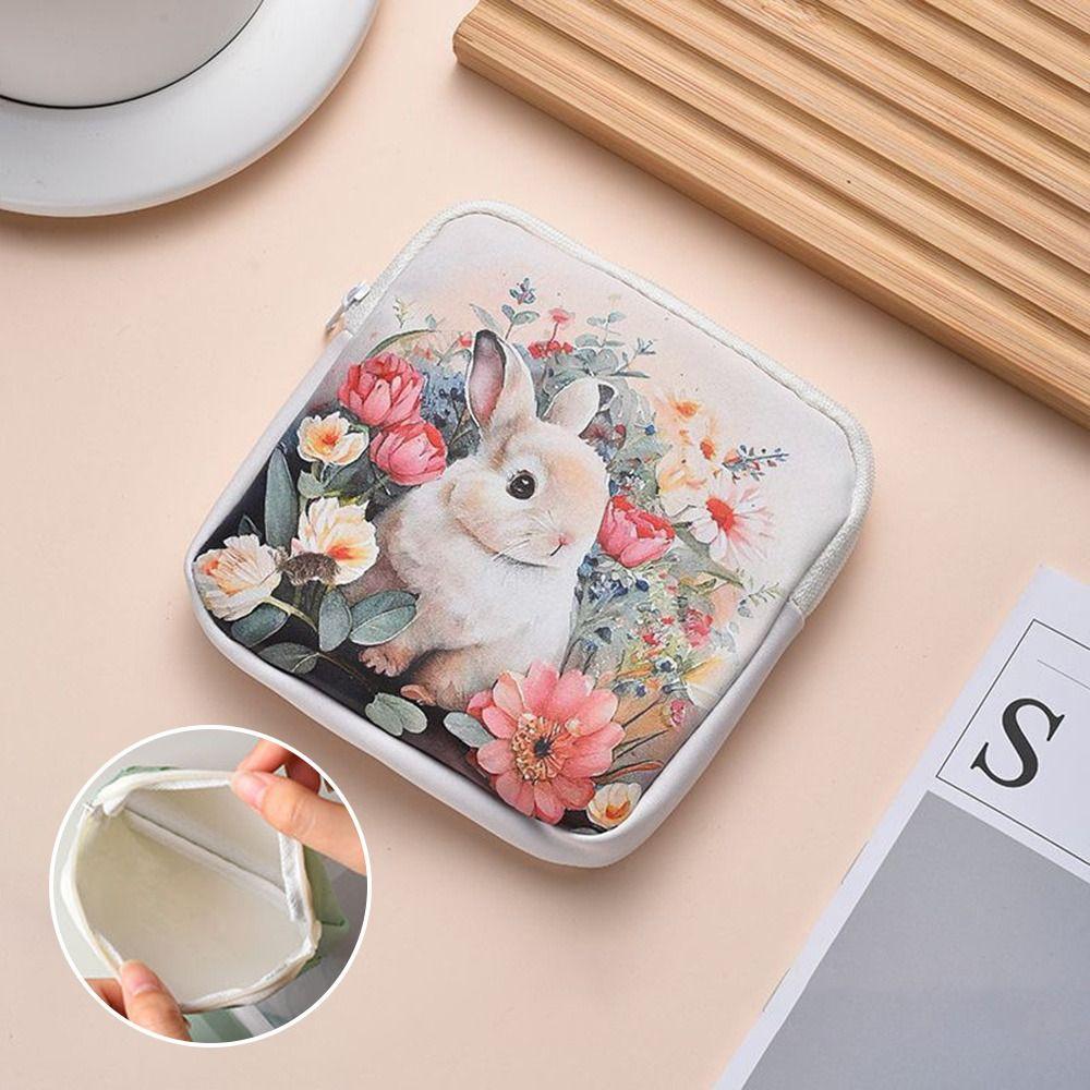 Cute PU Sanitary Pads Bag Large Capacity Multipurpose Coin Purse Mini Data Cables Organizer