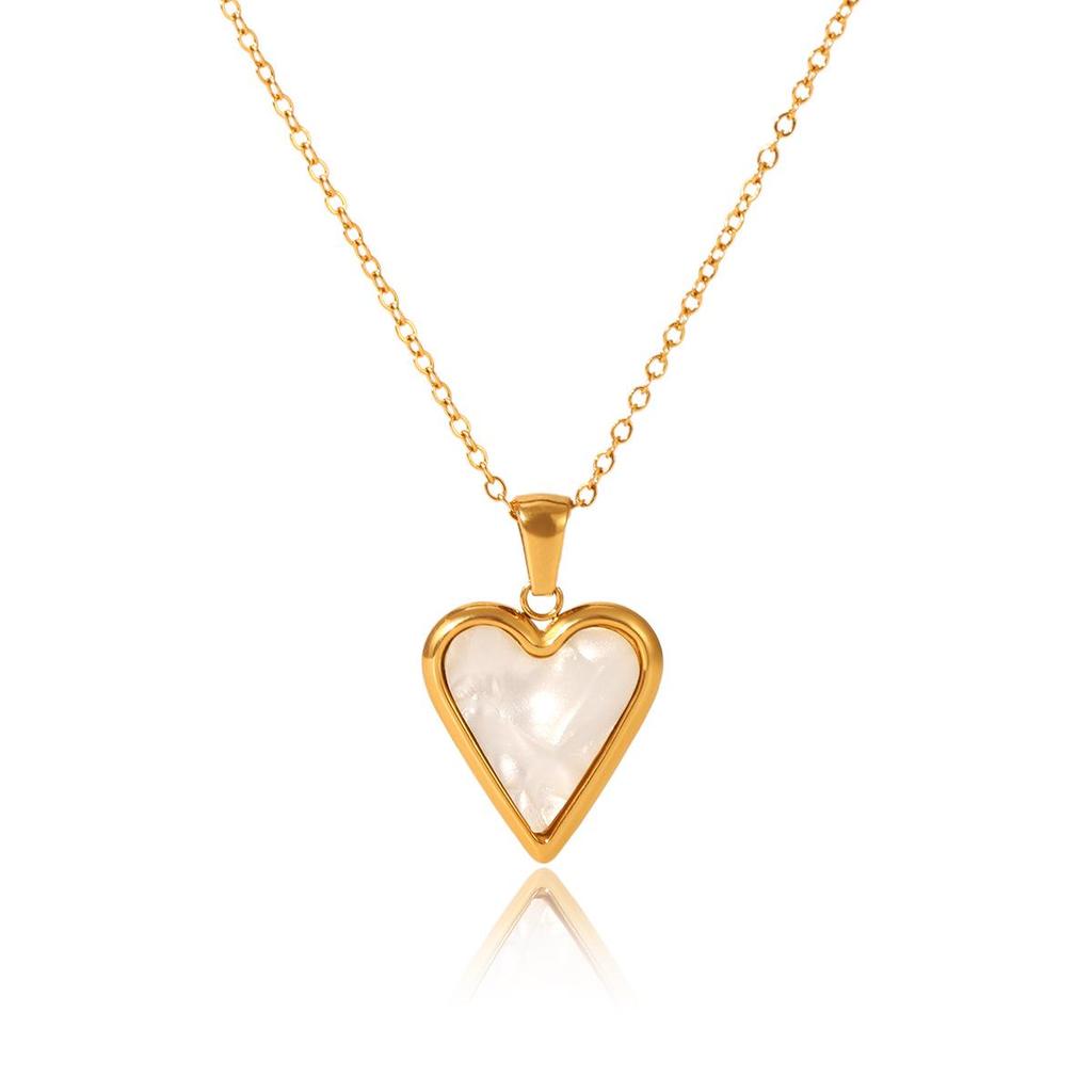 European & American Love Heart Pendant Necklace - Stainless Steel, Simple Luxury Design with Shell Details for Women