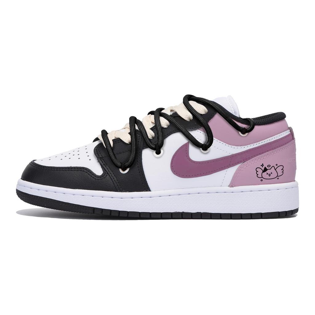 Jordan Air Jordan 1 Puppy Fragment Slip Resistant Abrasion Resistant Low top Vintage Basketball Shoes Men's Black Pink 553558-131(Team85-)
