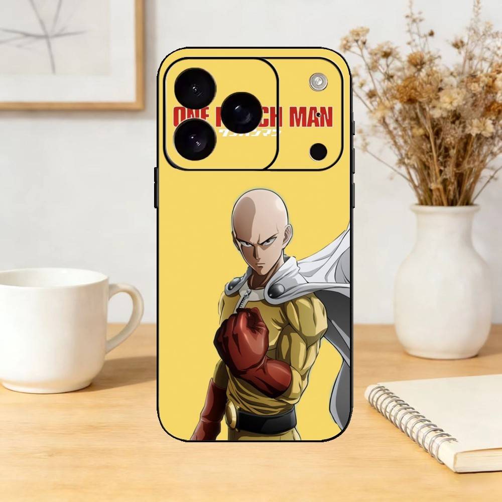 One P-Punch S-Saitama M-Man Phone Case For iPhone 17,16,15,14,13,12,11 Plus,Pro Max,SE4Soft Silicone Black Cover