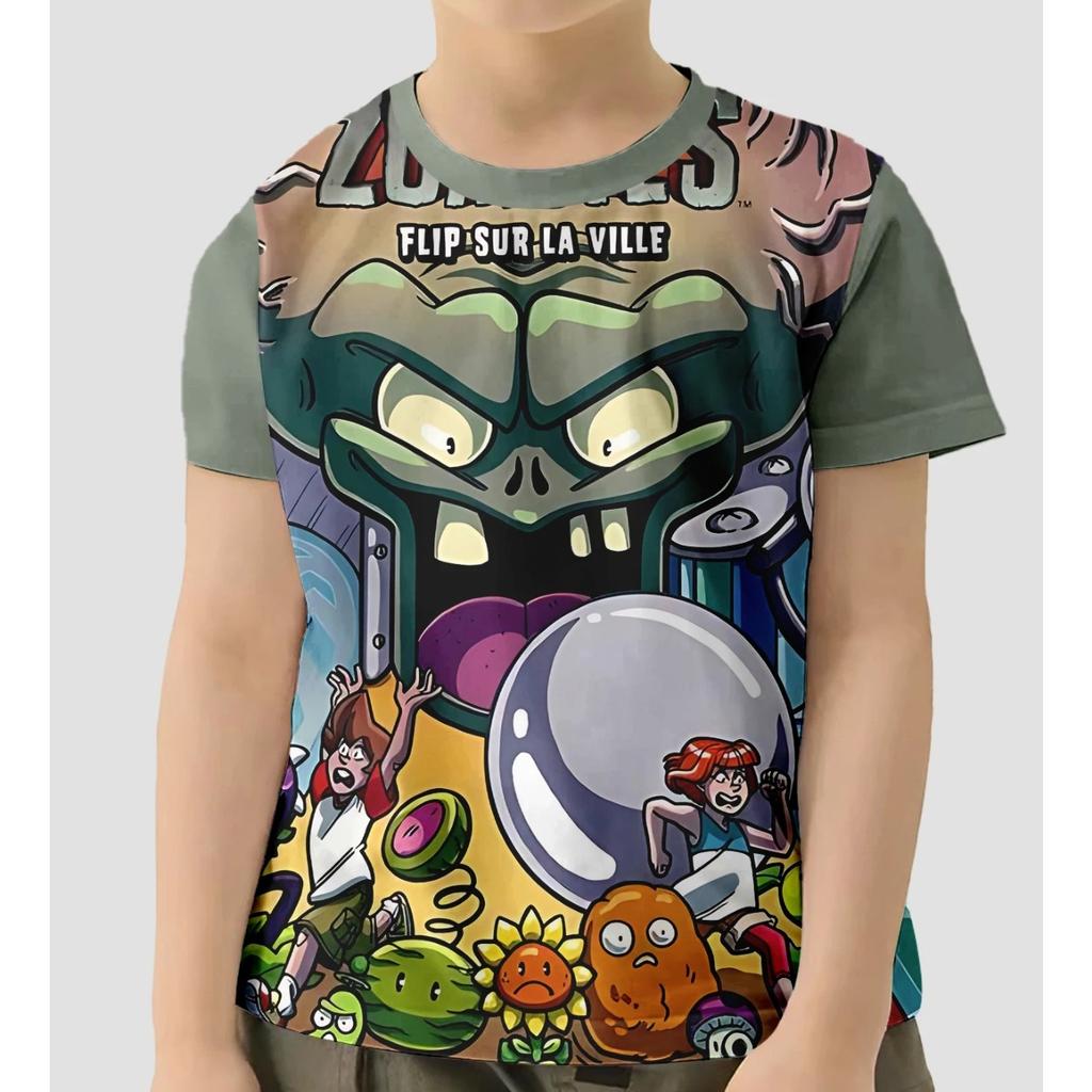 Summer Round Neck HOT Game Plants Vs. Zombies Pattern 3D Printed Top Fashionable Casual Short Sleeved Children's Boy T-shirts