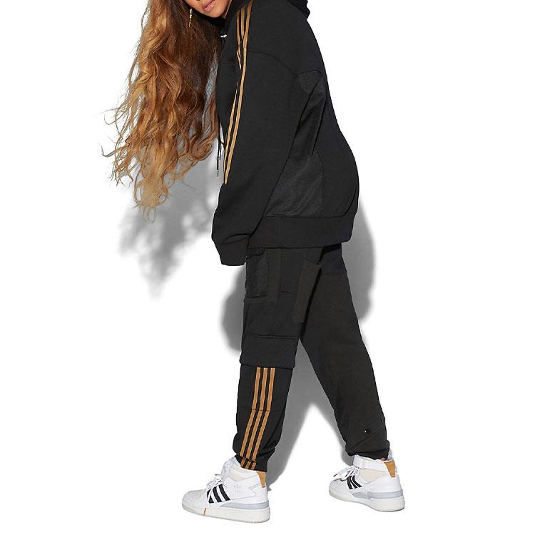 Adidas X Ivy Park Embroidered Logo Ribbed Collar Sports Hoodie Men Hoodies Black GT9085