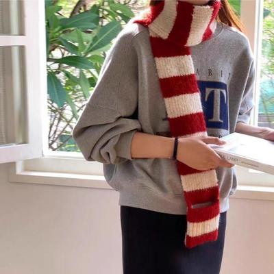 Winter Korean Style Scarf for Women Japanese Style Contrasting Stripes Versatile Simple Retro Wool Blended Knitted Warm Scarf for Men