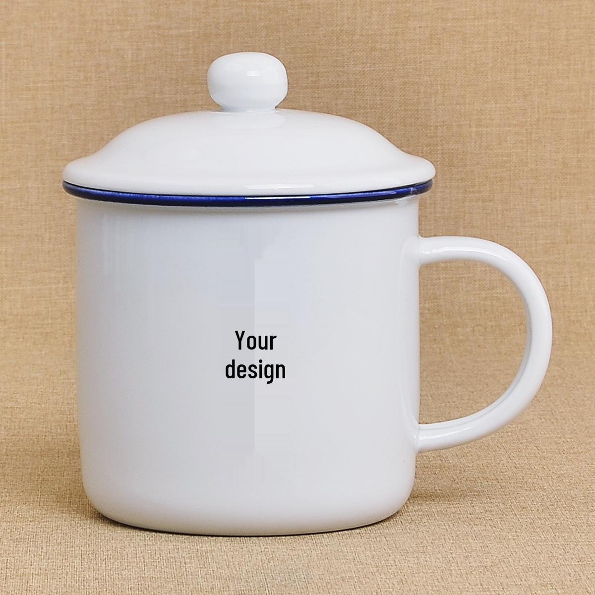 Ceramic Mug with Lid - Retro Classic Enamel-Style Coffee/Tea Cup 201-300ml