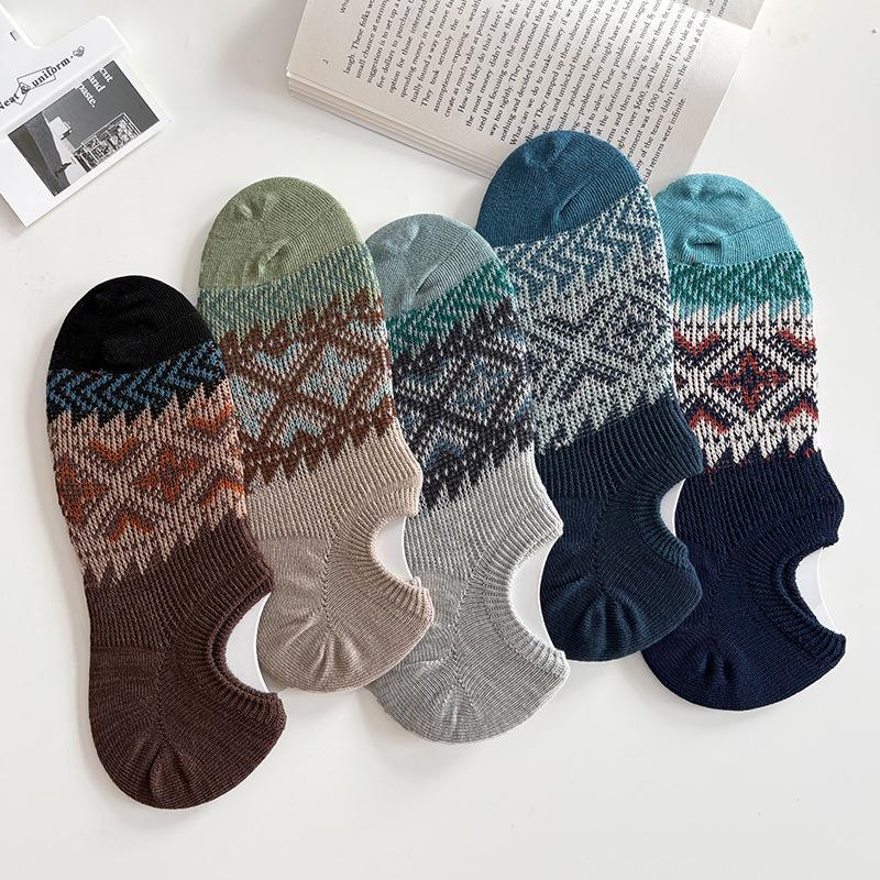 Retro Socks, Men's Spring and Summer Thin Short Socks, Ethnic Style Low-waist Boat Socks, Invisible Socks, Anti-slip Trendy Cotton Socks