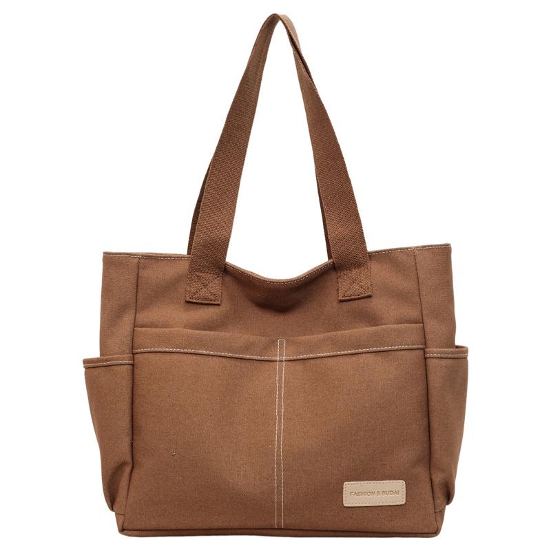 Retro Multi-Pocket Canvas Tote - Large Capacity Korean Style Shoulder Bag for Women