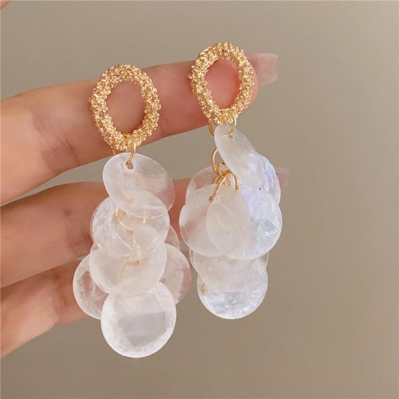 

Round White Shell Tassel Earrings Women s Simple Fashion Stud Earrings High-end Personality Niche Earrings