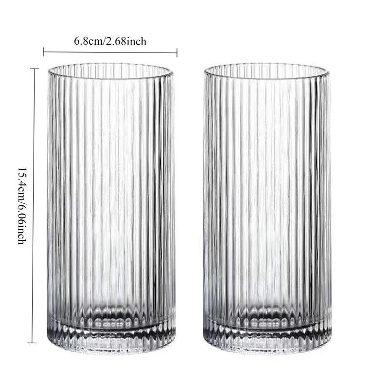 250ml/360ml Korean Style Cocktail Glass Art Design Juice Tea Cold Drink Cups Restaurant Iced Latte Coffee Cup Striped Glass Cup