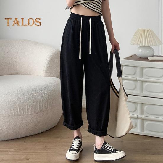 

Женские брюки-шаровары с эластичным шнурком на талии, широкие длинные брюки с боковыми карманами, однотонные свободные повседневные брюки S абрикосовый