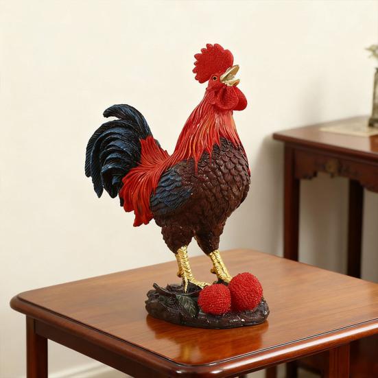 Crowing Rooster Figurine Chinese Style Cock Resin Statue Farm Animal Sculpture Home Office Desktop Decoration Ornament