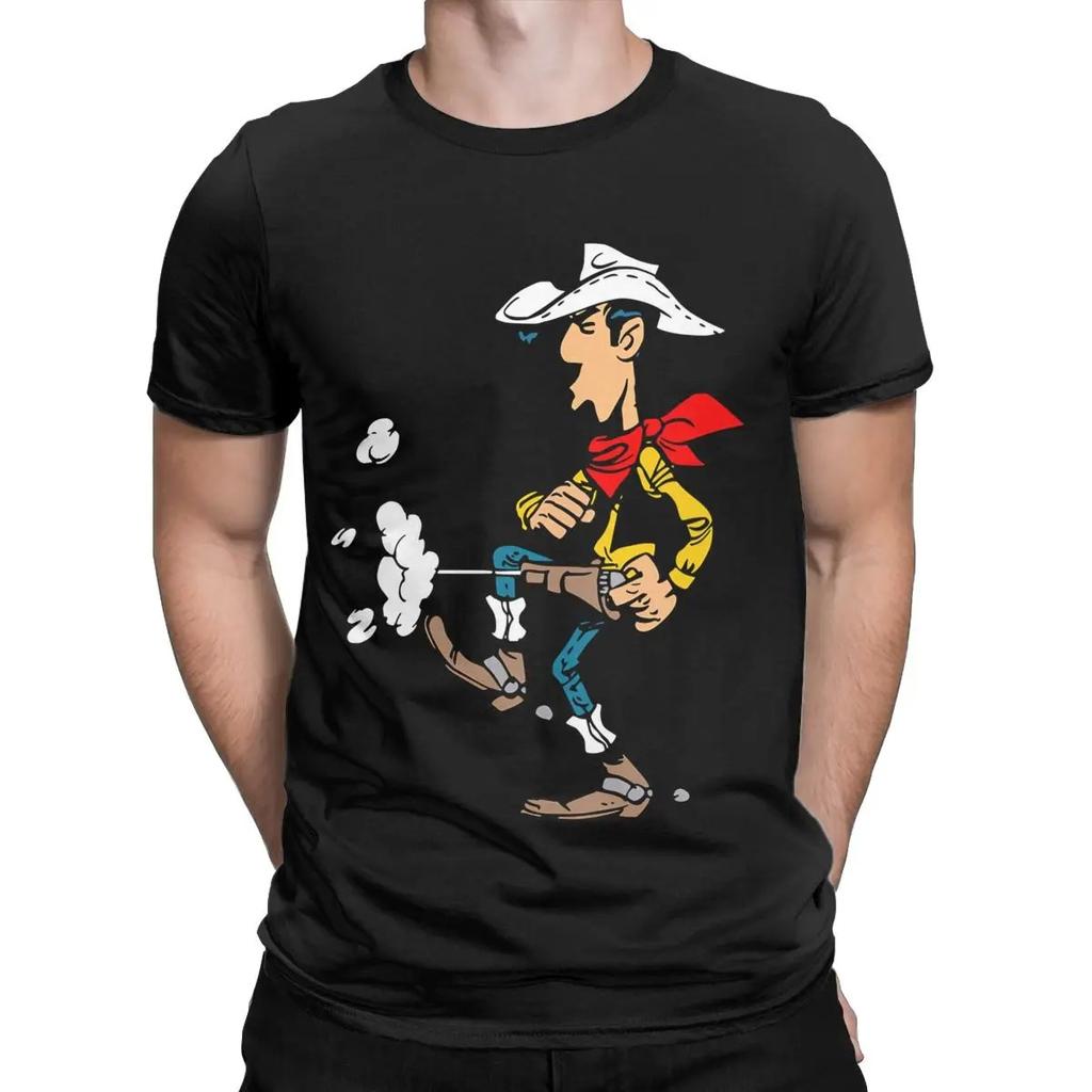 2026 Sommer Mode Trendiges T-Shirt Herren Damen Vintage Oberteil Lucky Luke T-Shirt Cartoon Baumwollkleidung Crazy Kurzarm Rundhals T-Shirt