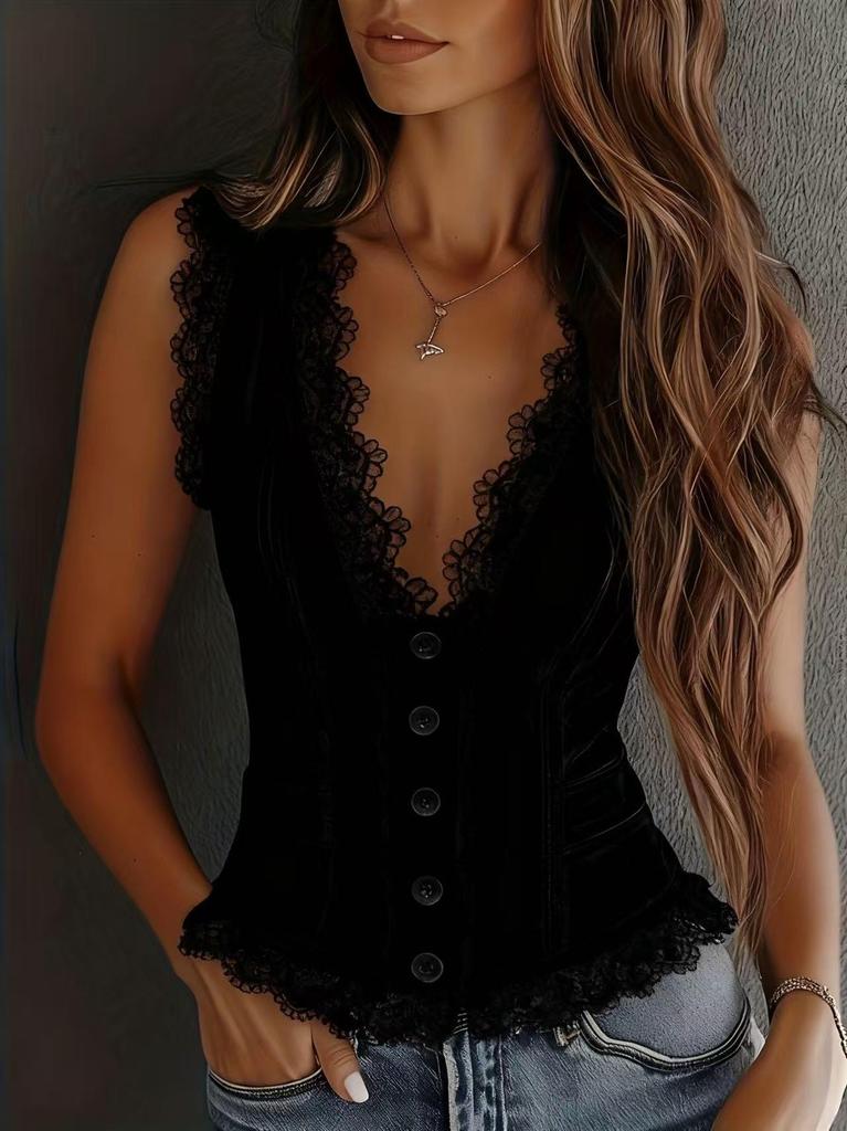2025 Women's V-Neck Suede Velour Tank Top - European & American Hot Style