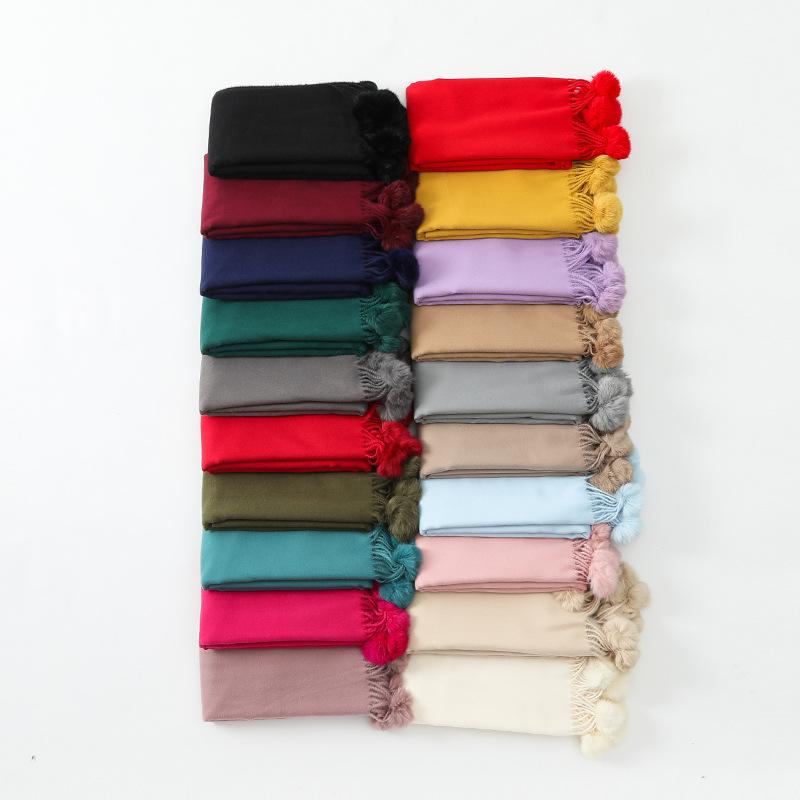 Cashmere Wool Scarf Women's Autumn and Winter High End Solid Color Ball Scarf Versatile Shawl Wool Ball Imitation Cashmere Scarf