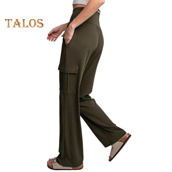 

Женские спортивные брюки с высокой талией, прямые, широкие, длинные брюки с карманами, однотонные, дышащие, удобные, повседневные брюки 2XL армия зеленый