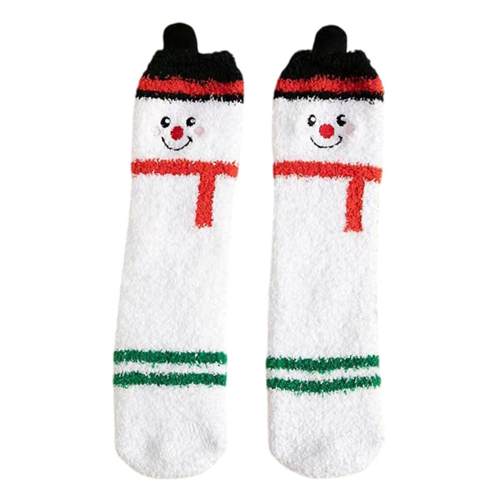 1 Pair Winter Thick Coral Fleece Christmas Socks Moisture Wicking Mid Calf Floor Socks C