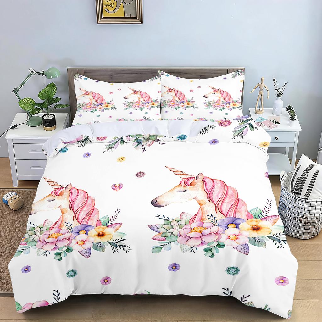 Ballet Girl Unicorn Bedding Set Pink Dancer Print Duvet Cover for Girls Bedroom Decor