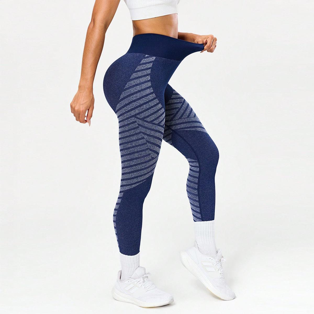 

High-Elastic Striped Hip-Lifting Sexy Yoga Pants - Hot-Selling Outdoor Sportswear Medium темно-синього кольору