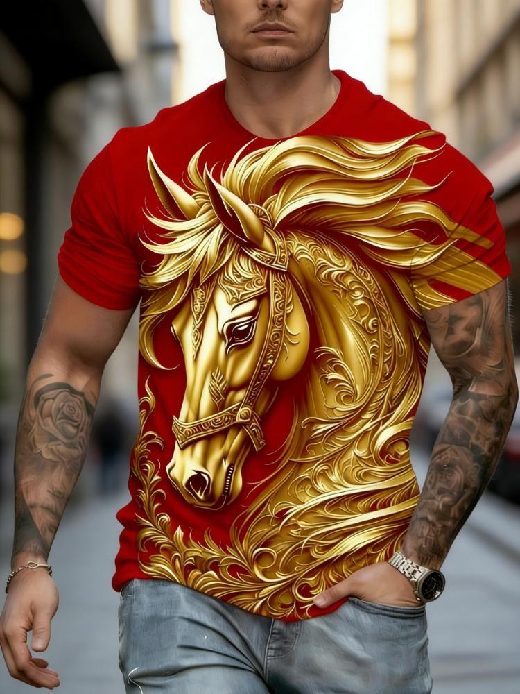 Summer Horse Animal 3D Printed T-shirt Men's Fashion Casual Short Sleeve Top Street Harajuku Casual Comfortable O-neck Clothing