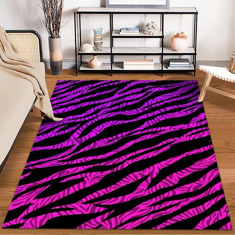 Colorful Zebra Print Carpet In Black and Pink for Modern Decor Suitable for Use As an Anti-slip for Living Room Bedroom Sofas