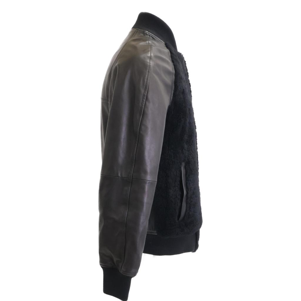 EMMETI ELIOT/Elliot Lamb Leather x Mouton Boa Switch Zip-Up Blouson Jacket 48 blackUsed