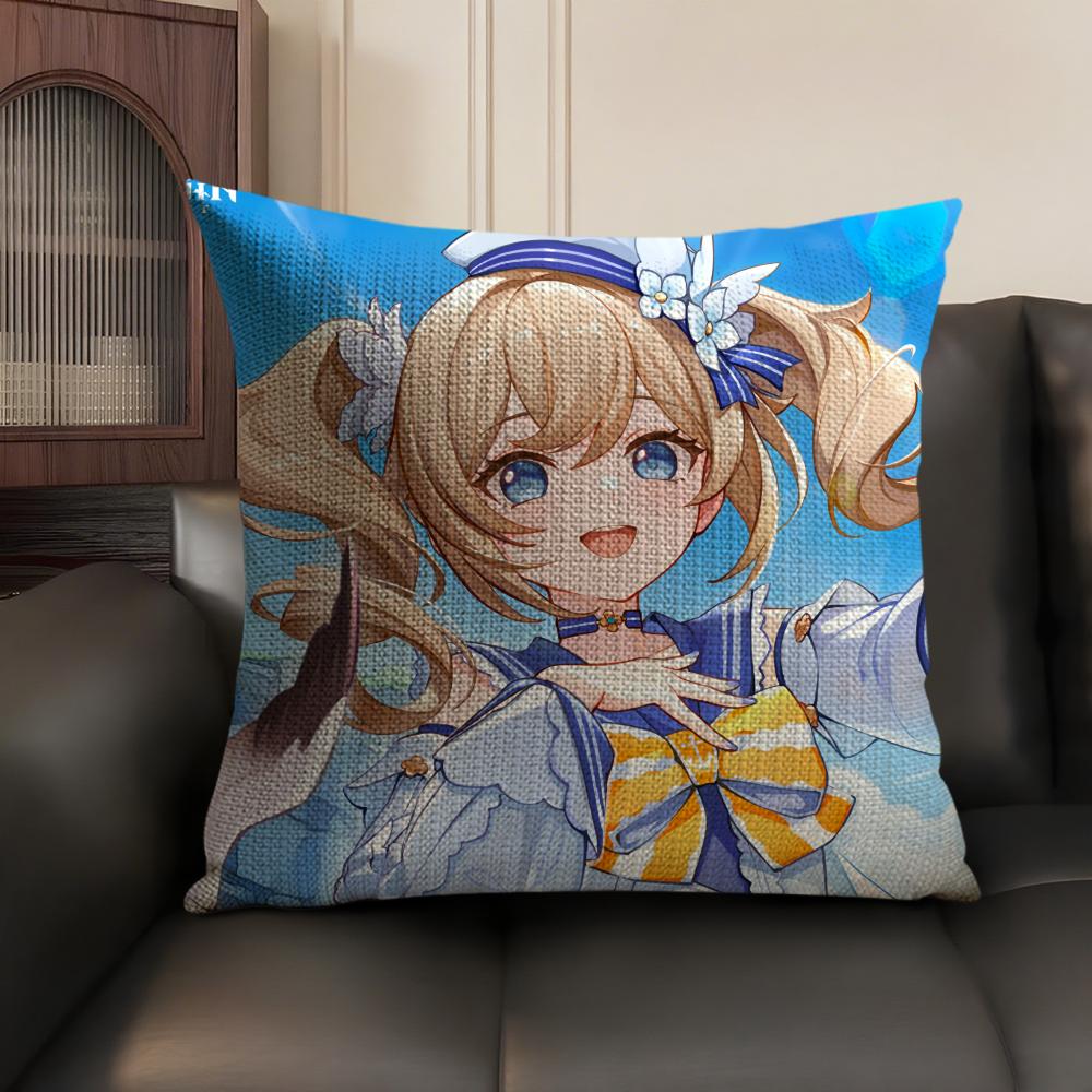 Barbara Cute Genshin Impact Cushion Cover Natural Linen Organic Fabric DoubleSided Printing Sofa Home Decor Gift Pillow Case