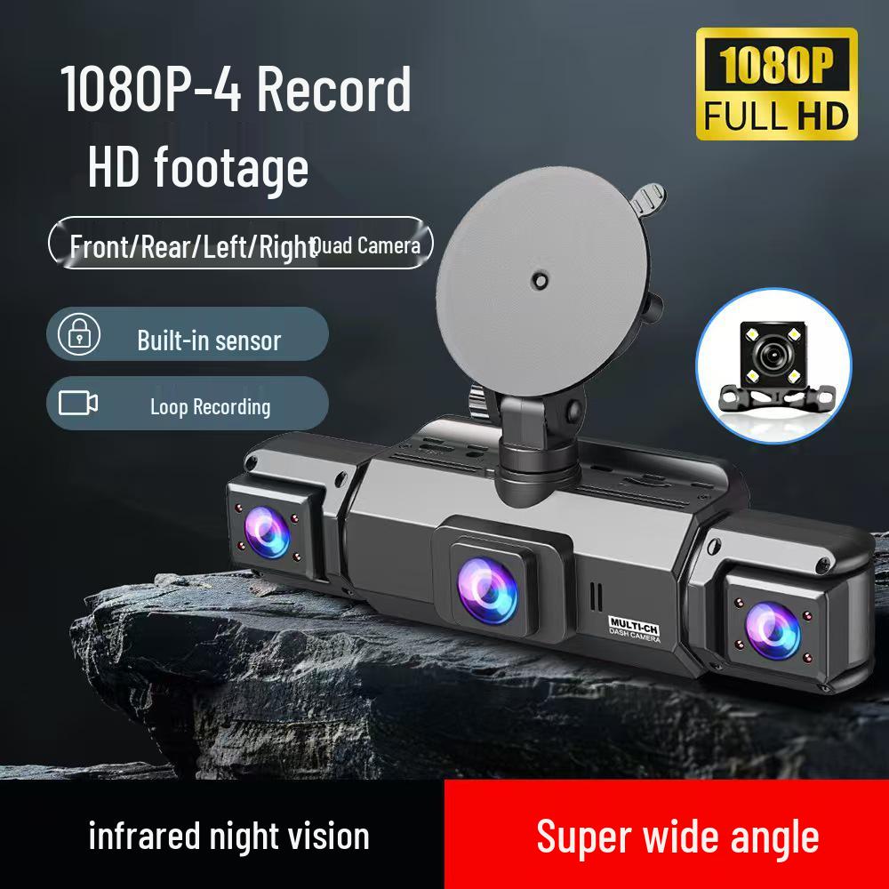 3.0-inch IPS HD Dash Cam with Four Lenses, Night Vision, Loop Recording, WiFi.