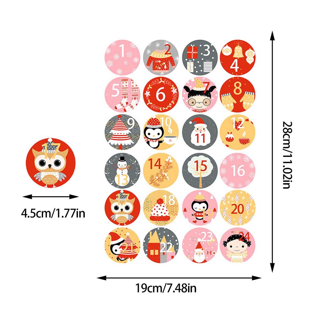 1-24/sheet Number Stickers DIYs Gift Packaging Labels Xmas Decoration Merry Christmas Advent Calendar Number Paper Sticker
