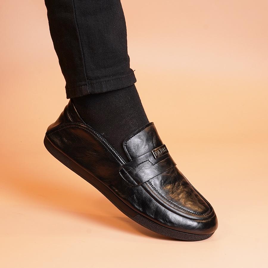 

Spring and Autumn New Men s Shoes Business Casual Soft Sole Soft Surface Fashion Versatile Cowhide Doudou Shoes Leather Shoes High-end Men 44 чёрный