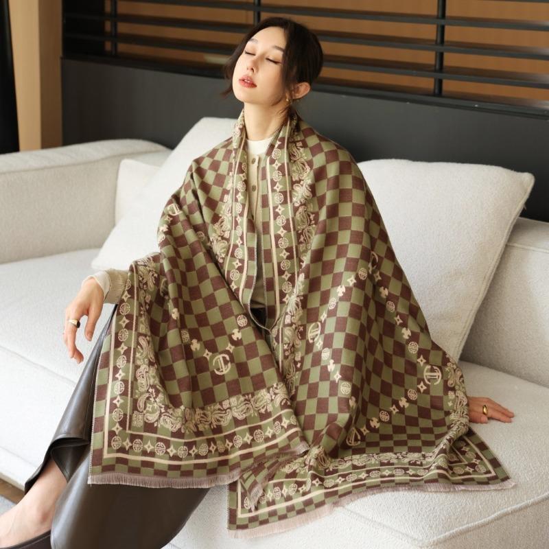 

Клетчатый шарф женский осенне-зимний универсальный из имитации кашемира, большой платок для кондиционированного помещения, двусторонний теплый шарф 180x65cm