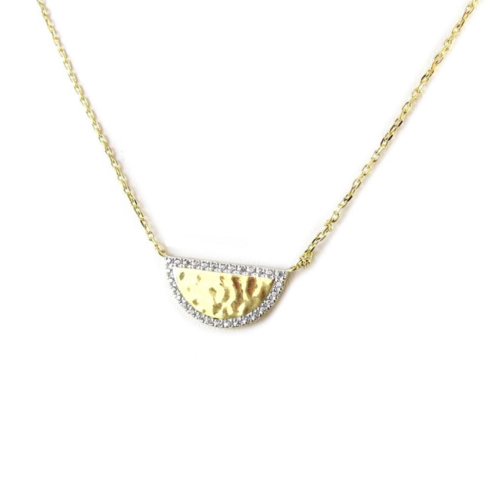 Les Trésors De Lily [P0637] - Pozlacený náhrdelník 'Kleopatra' bílozlatý tepaný - 20x10 mm