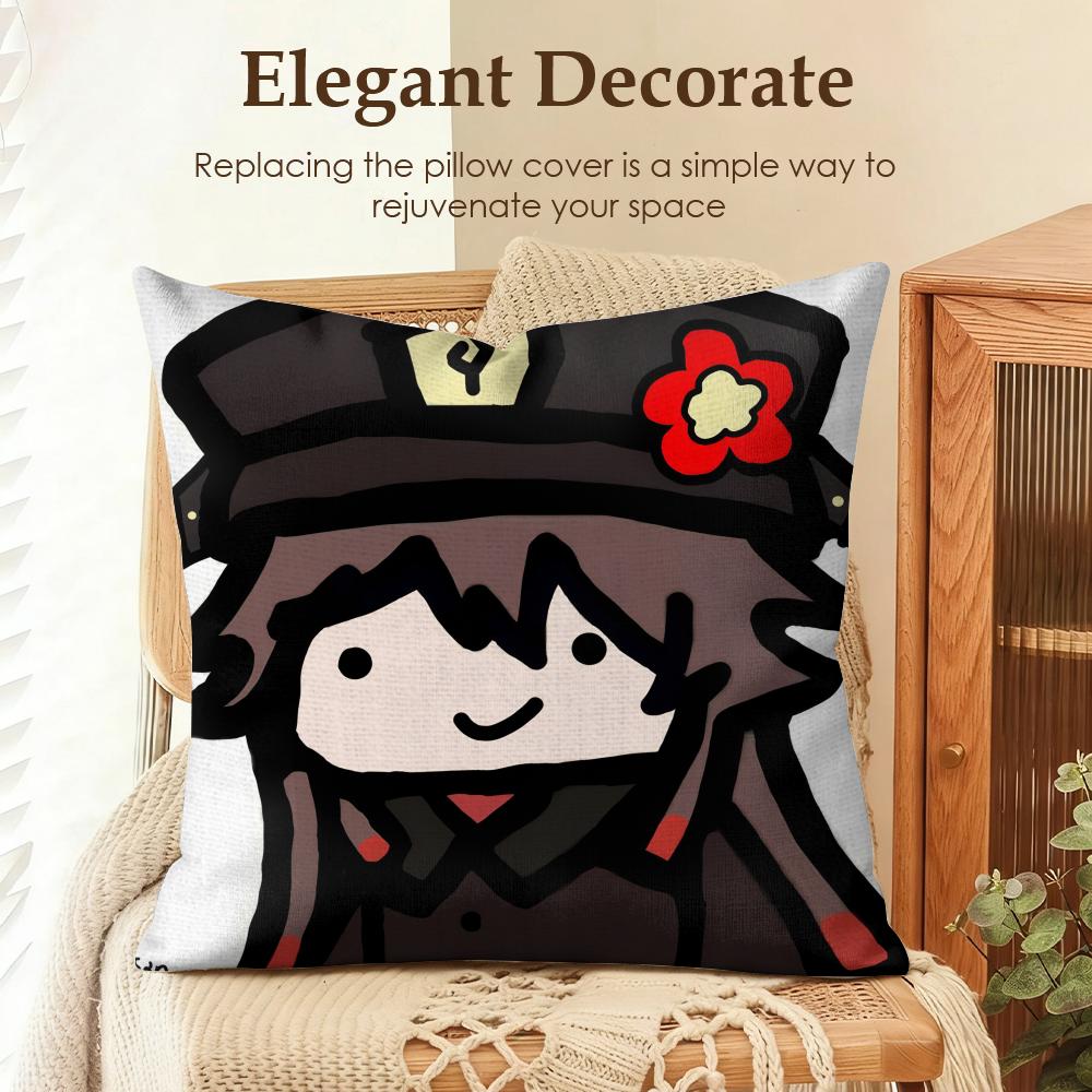 Hu Tao cute Genshin Impact Cushion Cover Natural Linen Organic Fabric DoubleSided Printing Sofa Home Decor Gift Pillow Case