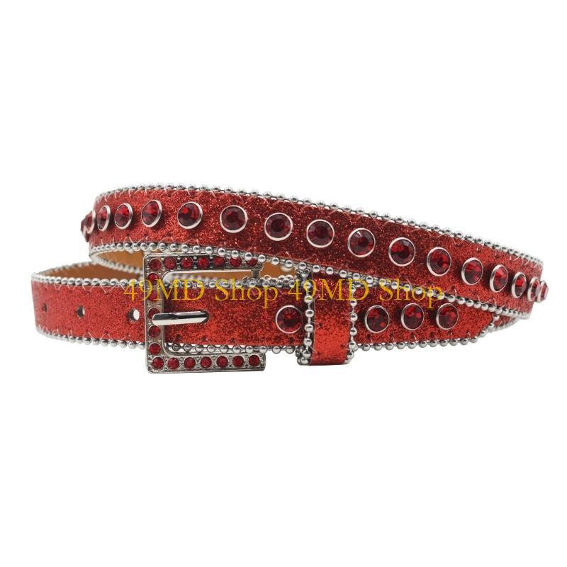49MD Punk PU Waist Belt for Jean Heavy Duty Rhinestones Glitter Belt Waistband S