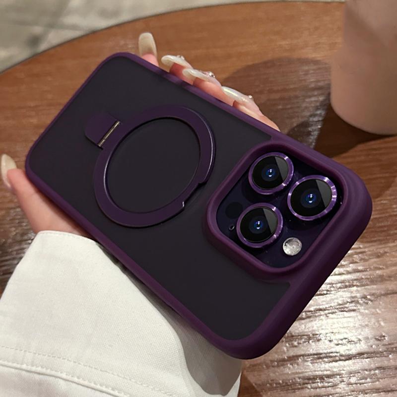 

Роскошный металлический держатель Магнитный чехол для беспроводной зарядки телефона Для iPhone 11 12 13 14 15 16 17 Pro Max Air Plus Ударопрочная матовая крышка iPhone15 фиолетовый