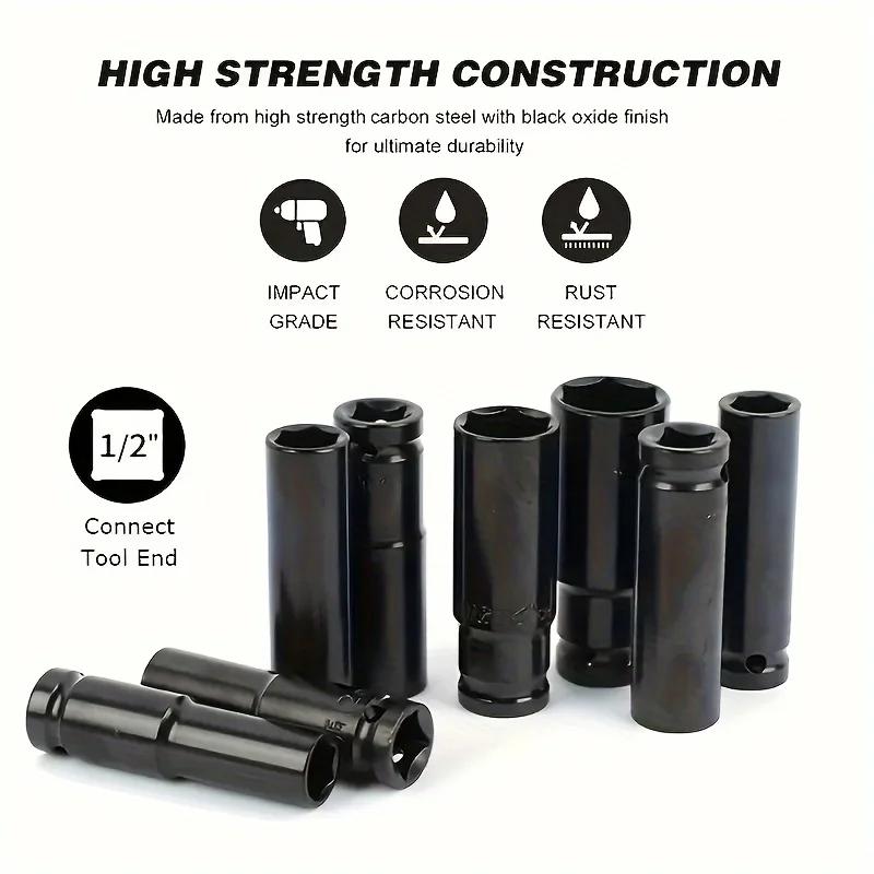 10-pack 1/2" drive socket set, 6-point hexagon impact socket set, 8-24mm impact socket set with storage box