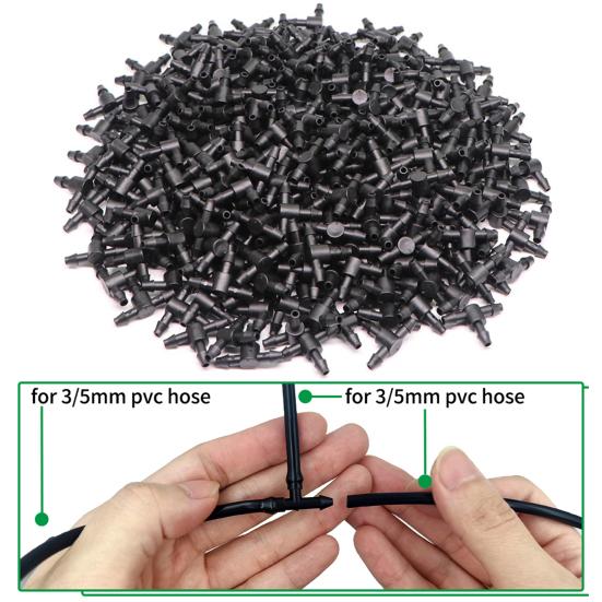 50 Pcs Barbed Hose Connectors Drip Irrigation 1/4" Universal Fittings 3-Way Coupling T Connectors for 4/7 Water Tube Garden Lawn Flower Pot