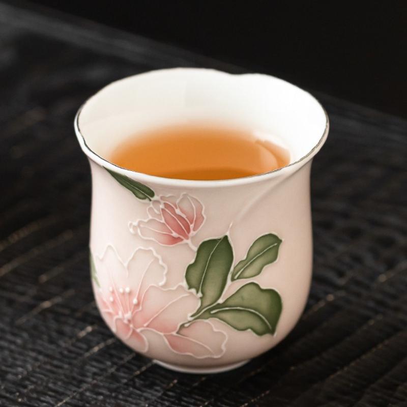 Handbemalte gestapelte Teetasse Rosa Lilie Keramik Meistertassen Retro Vintage Haushalt Teeschalen Chinesisches Kung Fu Teeservice Geschenkbox