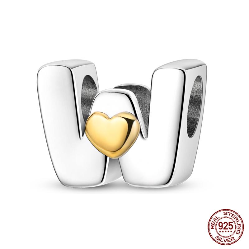 New Copper Classic Golden Heart 26 Alphabet Letters Charms Beads Fit Qikaola Bracelets Lucky Birthday Diy Jewelry