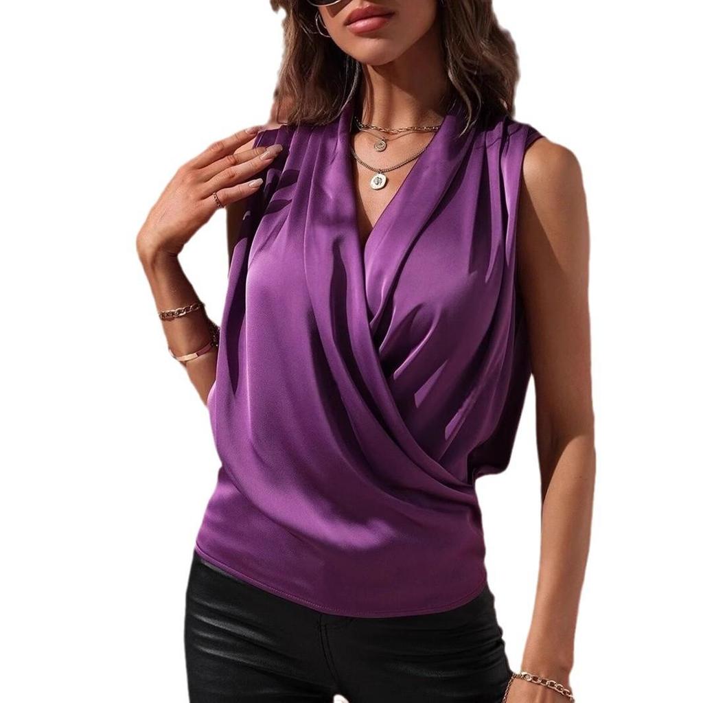 Gilet senza maniche in raso plissettato da donna per primavera/estate