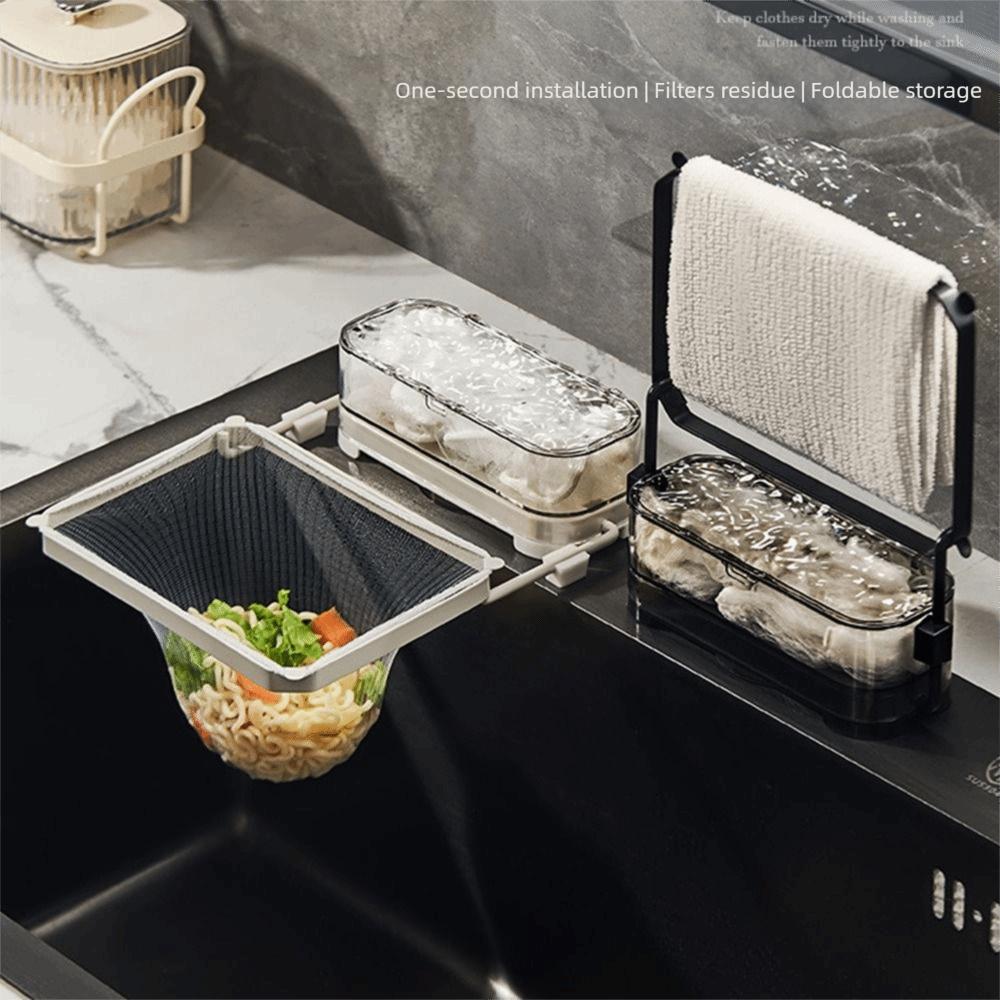 Folded Design Waste Hanging Net Bracket Suction Cup Garbage Drain Basket Holder  Soup Filtering
