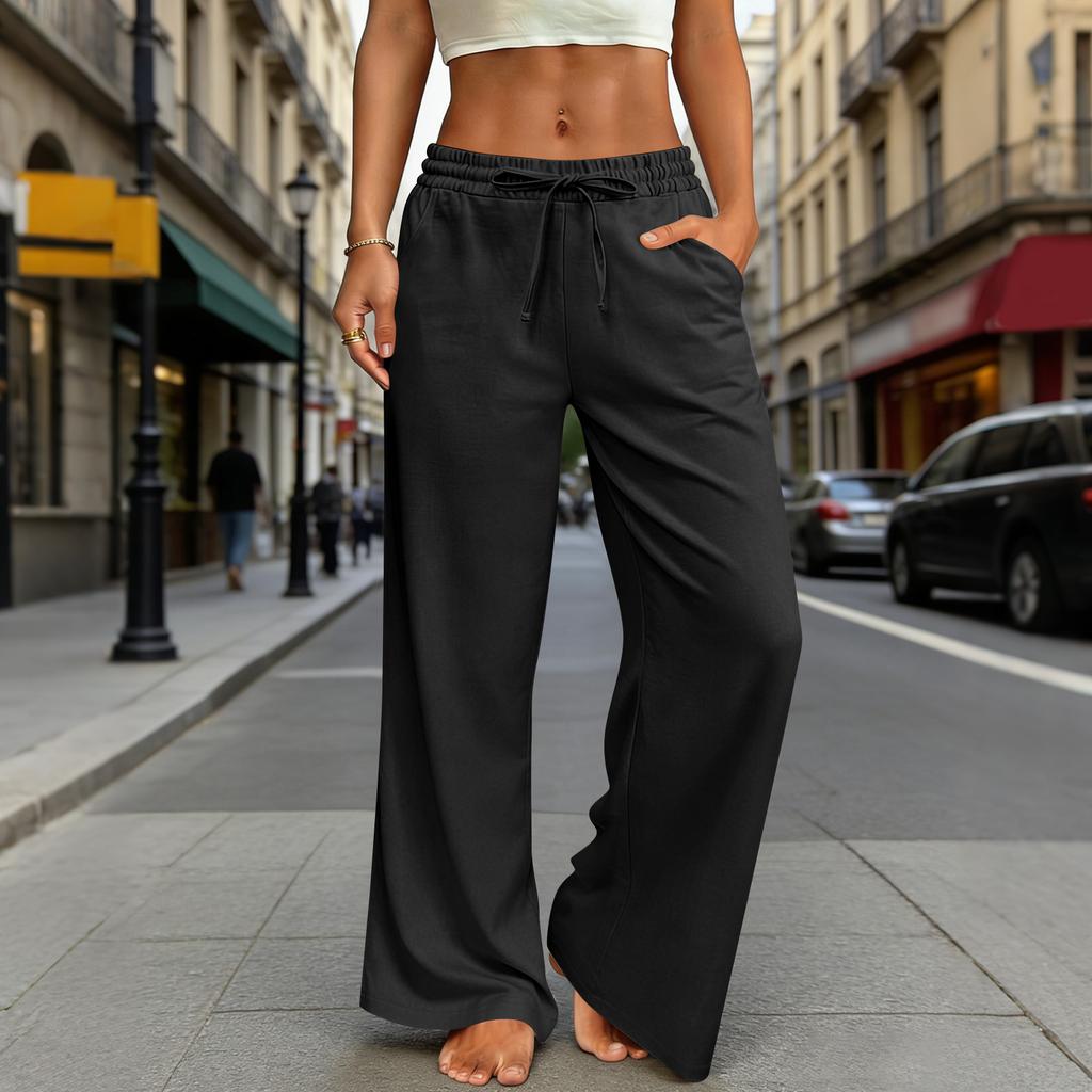 Women's Loose-fitting Wide-leg Pants, Casual Loose-fitting Pants, High-elastic Waistband, Long Pants With Pockets