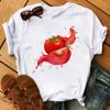 Maycaur Nové Kawaii Dámské Topy s Potiskem Ovoce Jahody Ležérní Dámské Krátkorukávové Streetwear Černé Trička Oversized s Kulatým Výstřihem