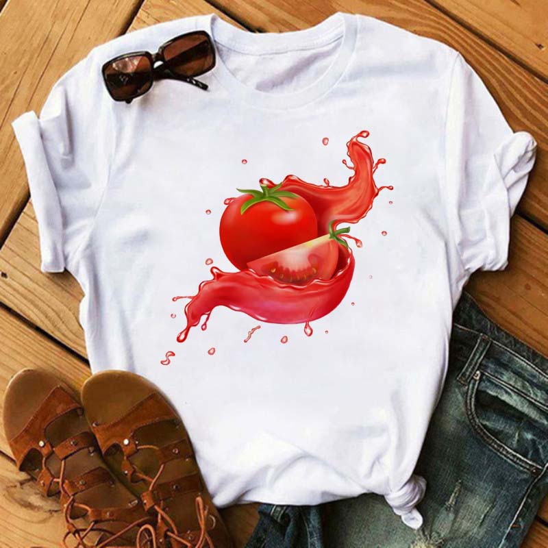 Maycaur Nové Kawaii Dámské Topy s Potiskem Ovoce Jahody Ležérní Dámské Krátkorukávové Streetwear Černé Trička Oversized s Kulatým Výstřihem