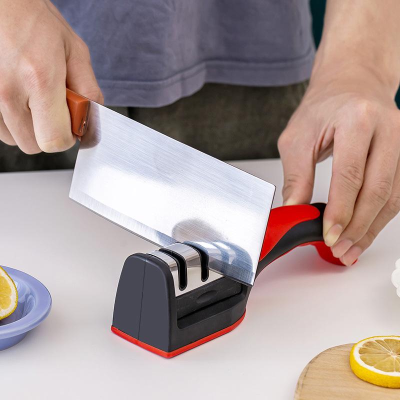Affilacoltelli a 3 segmenti per cucina, portatile multifunzione per uso domestico, pietra per affilare a tre usi