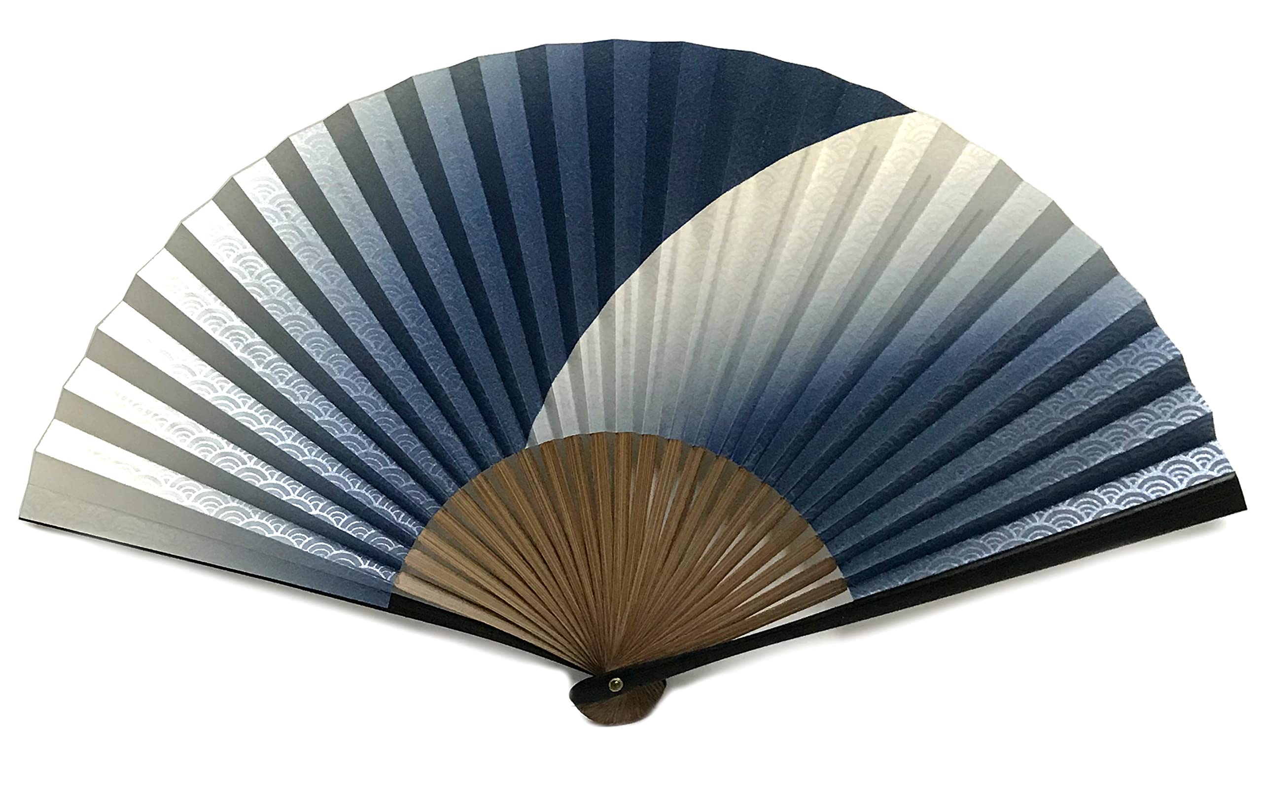 

Fan Set for Men with Fan Bag for Men Long Size Luxury Paper Fan Japanese Pattern Blue Blurred Qingami Wave 247 [Hana Kanzashi] 22.5cm