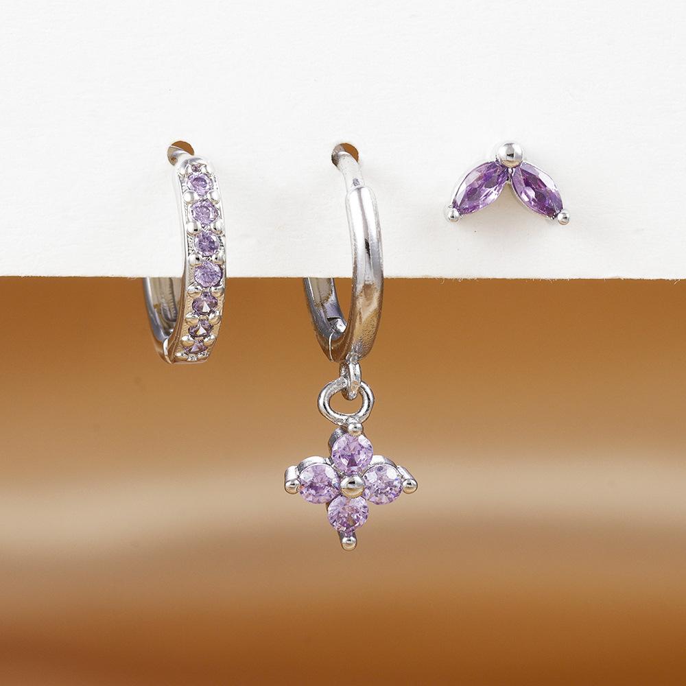 Xiyin Crystal Flower Hoop Earrings Set – Elegant Geometric Dangle & Cartilage Piercing Jewelry