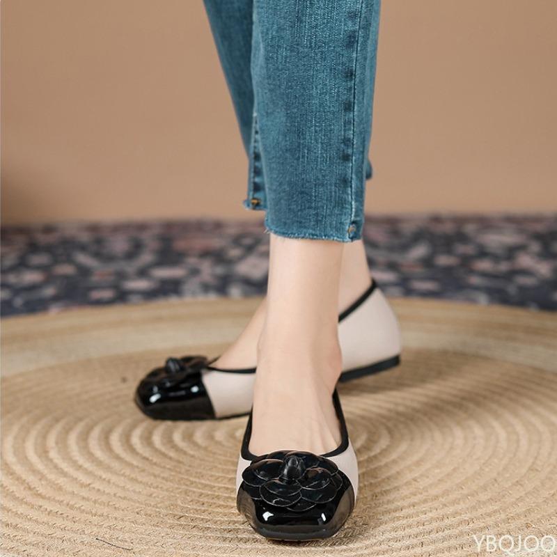 Fashion Autumn new comfortable square toe soft sole light mouth color blocked single shoe soft sole light mouth casual shoe