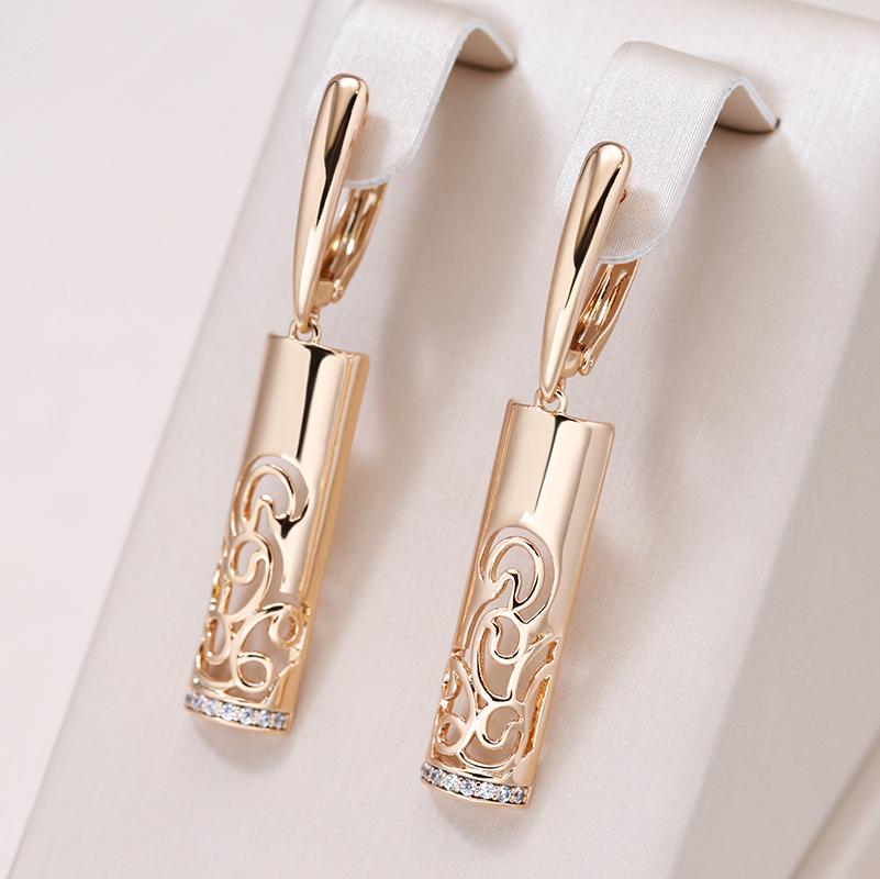 New Trend Long Flower Vintage Dangle Earrings Women Rose Gold With Natural Zircon Bride Earrings Fine Daily Jewelry