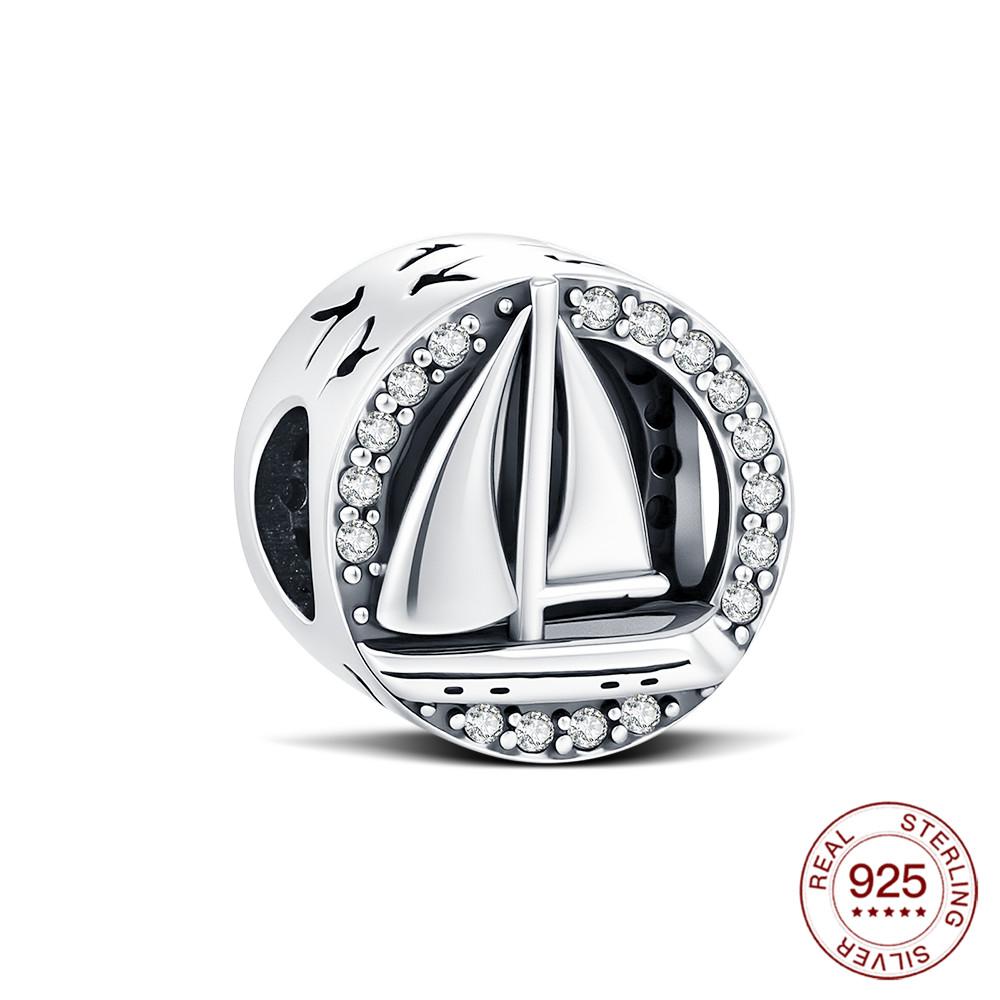 

925 Silver Sailing Boat Charm Beads for Jewelry Making Original Bracelet Lady Love Fashion Jewelry Gift China Mainland